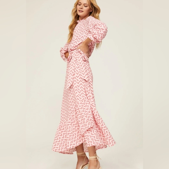 Hill House Mirabel Pink Floral A-Line Crepe Wrap Skirt Size M - Picture 4 of 8